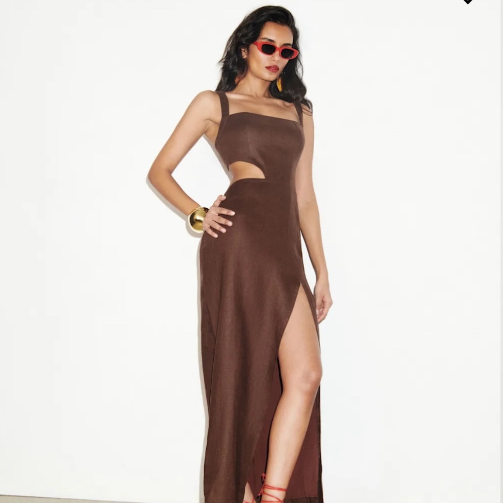 Reformation Satori Linen Dress Brown - Size 6